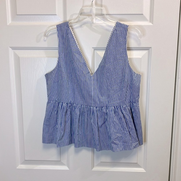 J. Crew Always Striped Blue White Lined Peplum Top Zip Close EUC Size 10 - Picture 5 of 9